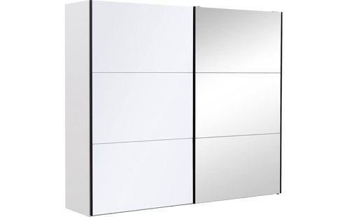 Goossens Kledingkast Easy Storage Sdk, 253 cm breed, 220 cm hoog, 1x 3 paneel glas schuifdeur li en 1x 3 paneel spiegel schuifdeur re