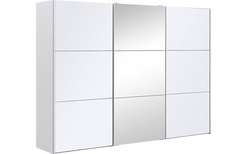 Goossens Kledingkast Easy Storage Sdk, 303 cm breed, 220 cm hoog, 2x 3 paneel glas schuifdeuren en 1x 3 paneel spiegel schuifdeur midden