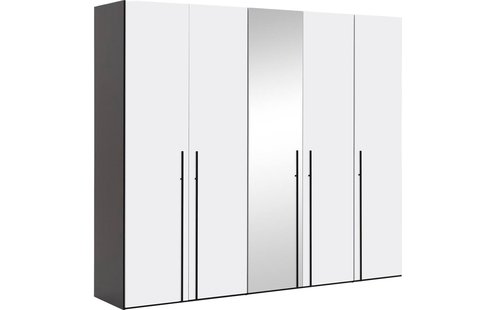 Goossens Kledingkast Easy Storage Ddk, Kledingkast 253 cm breed, 220 cm hoog, 4x glas draaideur en 1x spiegel draaideur midden
