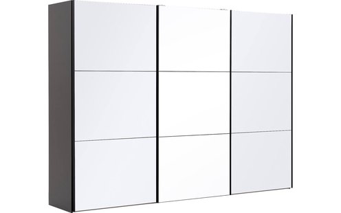Goossens Kledingkast Easy Storage Sdk, 303 cm breed, 220 cm hoog, 2x 3 paneel glas schuifdeuren en 1x 3 paneel spiegel schuifdeur midden
