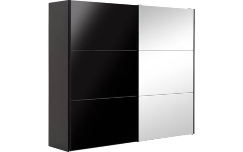 Goossens Kledingkast Easy Storage Sdk, 253 cm breed, 220 cm hoog, 1x 3 paneel glas schuifdeur li en 1x 3 paneel spiegel schuifdeur re