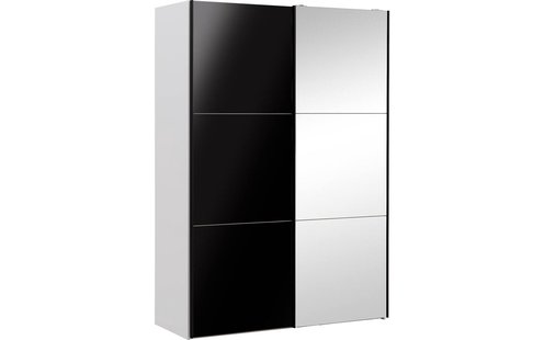 Goossens Kledingkast Easy Storage Sdk, 153 cm breed, 220 cm hoog, 1x 3 paneel glas schuifdeur li en 1x 3 paneel spiegel schuifdeur re