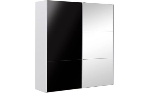 Goossens Kledingkast Easy Storage Sdk, 203 cm breed, 220 cm hoog, 1x 3 paneel glas schuifdeur li en 1x 3 paneel spiegel schuifdeur re