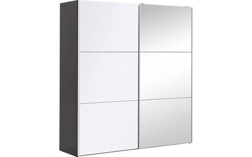 Goossens Kledingkast Easy Storage Sdk, 203 cm breed, 220 cm hoog, 1x 3 paneel glas schuifdeur li en 1x 3 paneel spiegel schuifdeur re
