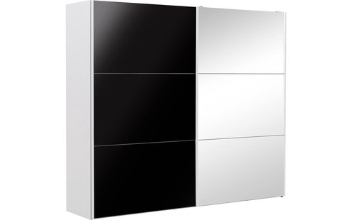 Goossens Kledingkast Easy Storage Sdk, 253 cm breed, 220 cm hoog, 1x 3 paneel glas schuifdeur li en 1x 3 paneel spiegel schuifdeur re