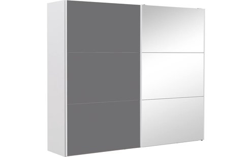 Goossens Kledingkast Easy Storage Sdk, 253 cm breed, 220 cm hoog, 1x 3 paneel glas schuifdeur li en 1x 3 paneel spiegel schuifdeur re