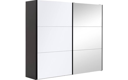 Goossens Kledingkast Easy Storage Sdk, 253 cm breed, 220 cm hoog, 1x 3 paneel glas schuifdeur li en 1x 3 paneel spiegel schuifdeur re
