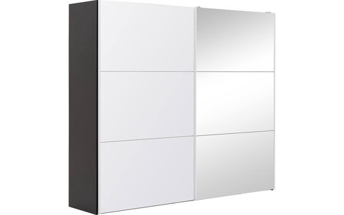 Goossens Kledingkast Easy Storage Sdk, 253 cm breed, 220 cm hoog, 1x 3 paneel glas schuifdeur li en 1x 3 paneel spiegel schuifdeur re