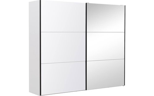 Goossens Kledingkast Easy Storage Sdk, 253 cm breed, 220 cm hoog, 1x 3 paneel glas schuifdeur li en 1x 3 paneel spiegel schuifdeur re