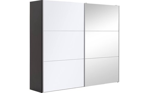 Goossens Kledingkast Easy Storage Sdk, 253 cm breed, 220 cm hoog, 1x 3 paneel glas schuifdeur li en 1x 3 paneel spiegel schuifdeur re
