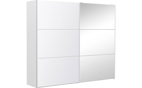 Goossens Kledingkast Easy Storage Sdk, 253 cm breed, 220 cm hoog, 1x 3 paneel glas schuifdeur li en 1x 3 paneel spiegel schuifdeur re