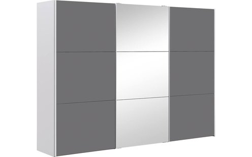 Goossens Kledingkast Easy Storage Sdk, 303 cm breed, 220 cm hoog, 2x 3 paneel glas schuifdeuren en 1x 3 paneel spiegel schuifdeur midden