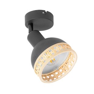 Lindby spot met rotan, zwart, 1-lamp.