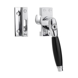 De Oude Deurklink Klassieke raamsluiting glanzend nikkel met slot en ventilatiestand rechts