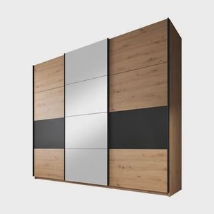 Meubella - Kledingkast Saturn - Eiken - Zwart - 263 cm - Met spiegel