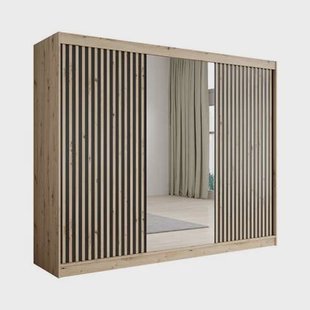 Meubella - Kledingkast Lisbon 2 - Eiken - 250 cm - Met spiegel