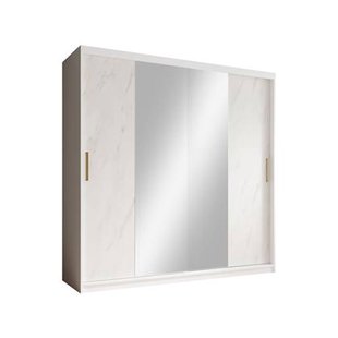 Meubella - Kledingkast Marmer 2 - Wit - 200 cm - Met spiegel