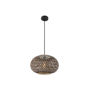Lindby hanglamp Nerys, 1-lamp, zwart, bamboe, Ø 38 cm