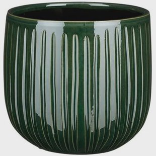 Mica Decorations Plantenpot - donkergroen - glans ribbel -21x19cm Mica Decorations Plantenpot - donkergroen - glans ribbel -21x19cm