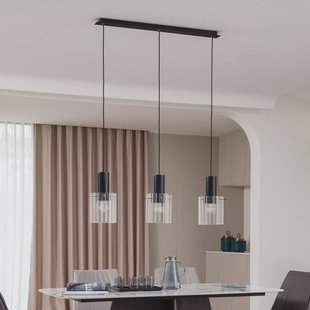 Lucande hanglamp Eirian, 90 cm, 3-lamps, zwart, glas