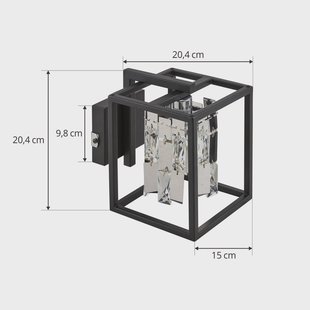 Wandlamp Lucande Arcan, chroomkleur/zwart, kristalglas