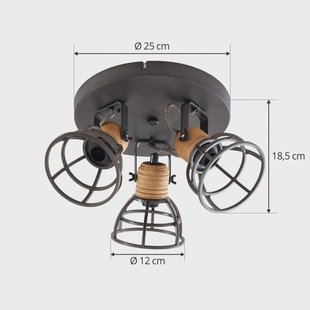 Lindby Arinthea plafondspot, 3-lamps, zwart, staal, E14