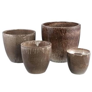 PTMD Bloempot Aleix - 53x53x52 cm - Keramiek - Bruin - Set van 4 PTMD Bloempot Aleix - 53x53x52 cm - Keramiek - Bruin - Set van 4