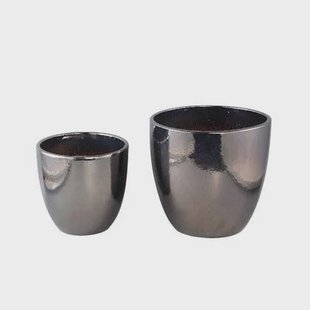 PTMD Bloempot Mylie - 36x36x31 cm - Keramiek - Zilver - Set van 2 PTMD Bloempot Mylie - 36x36x31 cm - Keramiek - Zilver - Set van 2