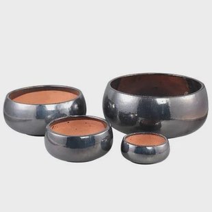 PTMD Bloempot Nayaa - 50x50x23 cm - Keramiek - Zilver - Set van 4 PTMD Bloempot Nayaa - 50x50x23 cm - Keramiek - Zilver - Set van 4
