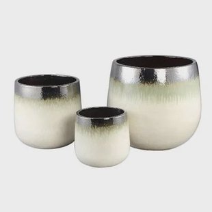 PTMD Bloempot Oliver - 49x49x44 cm - Keramiek - Creme - Set van 3 PTMD Bloempot Oliver - 49x49x44 cm - Keramiek - Creme - Set van 3