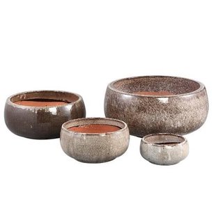 PTMD Bloempot Nayaa - 50x50x23 cm - Keramiek - Bruin - Set van 4 PTMD Bloempot Nayaa - 50x50x23 cm - Keramiek - Bruin - Set van 4