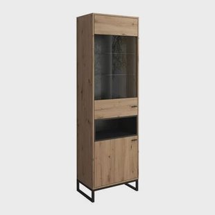 Meubella Vitrinekast Ozzy - Eiken - Zwart - 60 cm Meubella Vitrinekast Ozzy - Eiken - Zwart - 60 cm