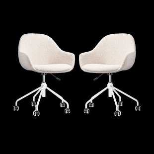 Nout-Mae bureaustoel bouclé beige - wit onderstel - set van 2