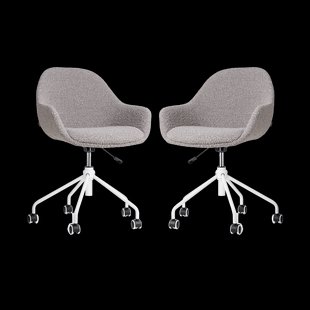 Nout-Mae bureaustoel bouclé taupe - wit onderstel - set van 2