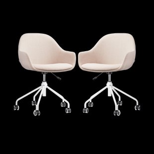 Nout-Mae bureaustoel beige - wit onderstel - set van 2