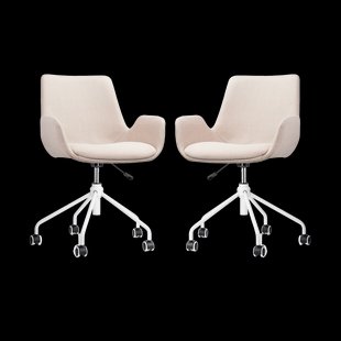 Nout-Eef bureaustoel beige - wit onderstel - set van 2