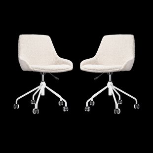 Nout-Isa bureaustoel bouclé beige - wit onderstel - set van 2
