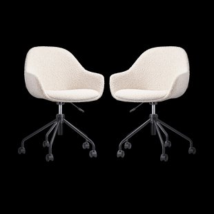 Nout-Mae bureaustoel bouclé beige - zwart onderstel - set van 2