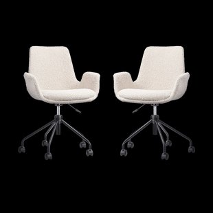 Nout-Eef bureaustoel bouclé beige - zwart onderstel - set van 2