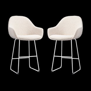 Nino-Mae barkruk bouclé beige - wit onderstel - 65 cm - set van 2