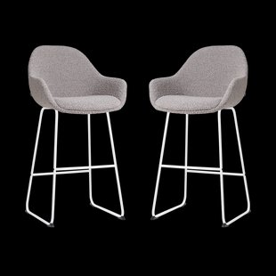 Nino-Mae barkruk bouclé taupe - wit onderstel - 75 cm - set van 2