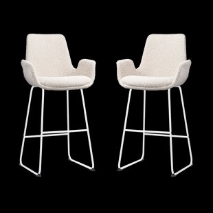 Nino-Eef barkruk bouclé beige - wit onderstel - 75 cm - set van 2