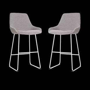 Nino-Isa barkruk bouclé taupe - wit onderstel - 75 cm - set van 2