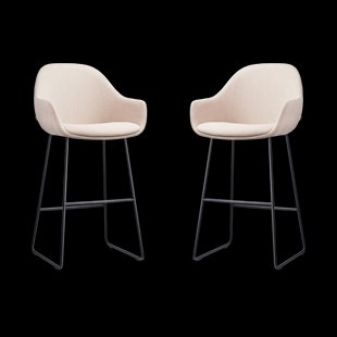 Nino-Mae barkruk beige - zwart onderstel - 75 cm - set van 2