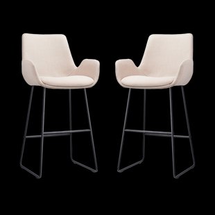 Nino-Eef barkruk beige - zwart onderstel - 75 cm - set van 2