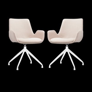 Nola-Eef draaibare eetkamerstoel beige - wit onderstel - set van 2