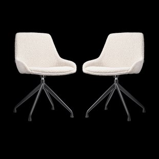 Nola-Isa draaibare eetkamerstoel bouclé beige - zwart onderstel - set van 2