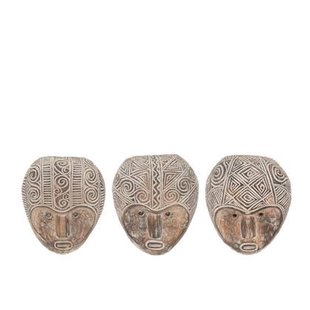 J-Line wanddecoratie Masker Primitief - hout - bruin|wit - 3 stuks