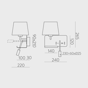 ACB ILUMINACIÓN Wandlamp houden, links, wit/zwart, leeslampje, USB-poort