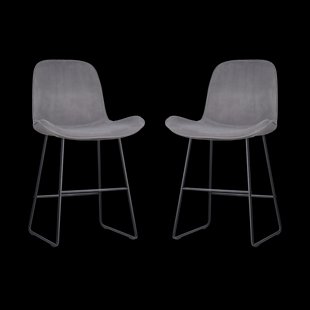 Nino-Fé barkruk velvet grijs - zwart onderstel - 65 cm  - set van 2